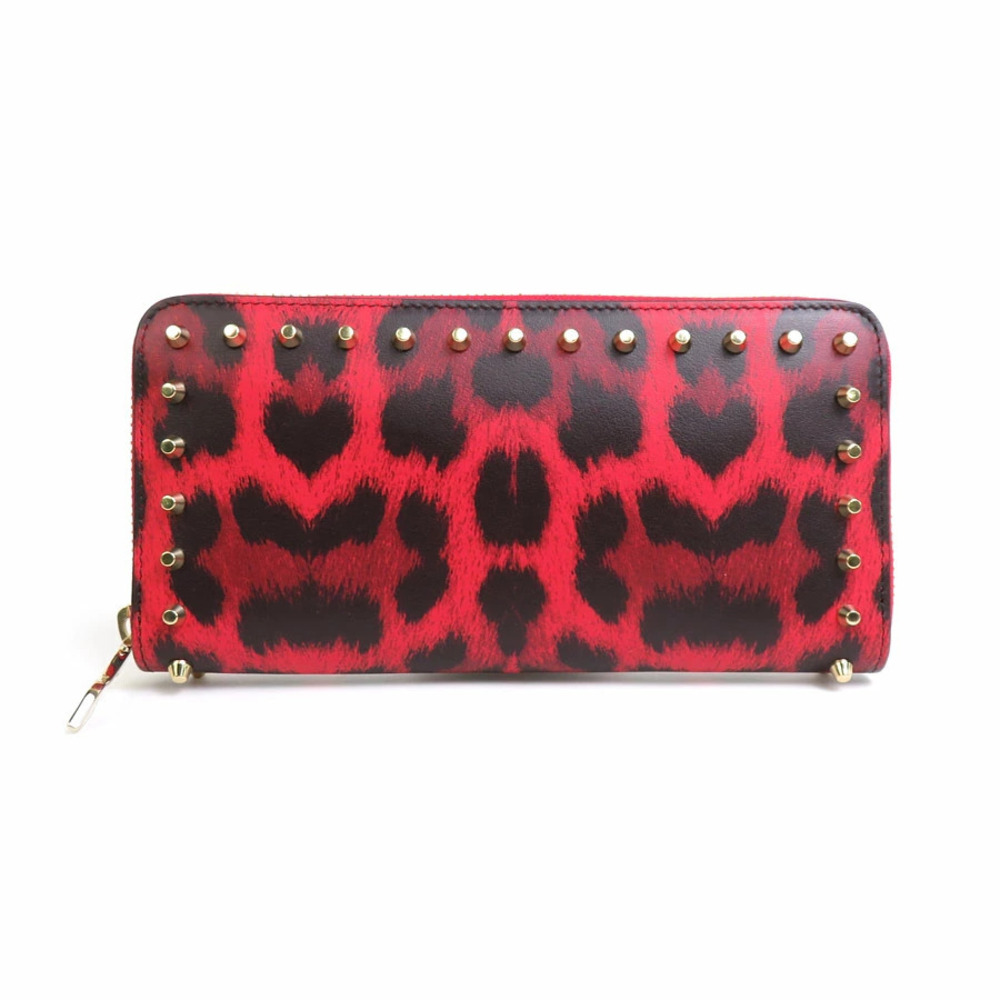 Christian Louboutin Round Zip Long Wallet Leather Red Black